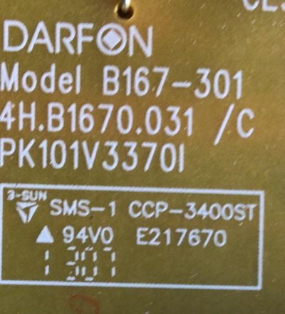 FUENTE PARA TV PANASONIC / NUMERO DE PARTE PK101V3370I  4H.B1670.031 / B167-301 / B167-301 D09 REV.C / 2X 0015 54609 04383 / PANEL V390HK1-LE6 / MODELO TC-L39EM60 - Imagen 3